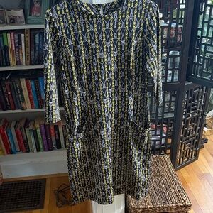 J. McLaughlin Black and Yellow Geometric Long Sleeve Dress